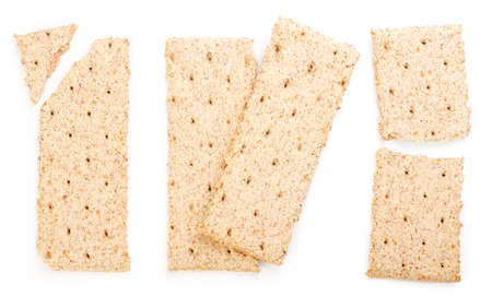 Set of crispbreads on a white isolated background. The view from top