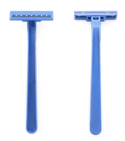 Disposable razor on white isolated background. Top view