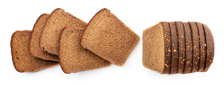 Rye bread sliced close up on white background, isolated. The view from top