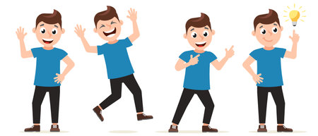 A set of people in different poses on a white background. The characterのイラスト素材