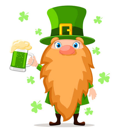Leprechaun with a glass of beer on a white background, character. Saint patricks dayのイラスト素材