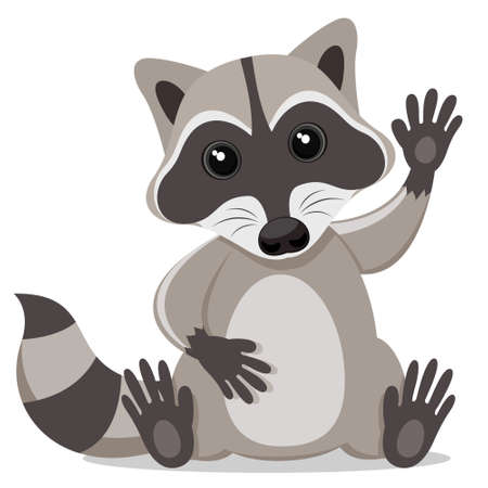 Raccoon sits and waving his paw on a white background. Characterのイラスト素材