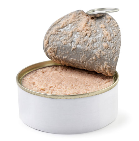 Tinned cod roe in a jar close-up on a white background. Isolatedの写真素材