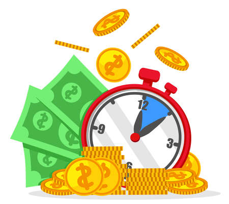 Cash loan money and watch on a white backgroundのイラスト素材