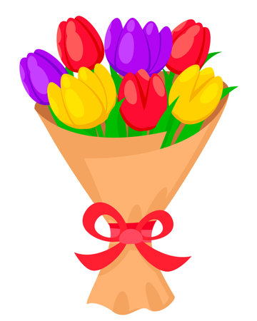Bouquet of tulips in a package for International Women's Day March 8のイラスト素材