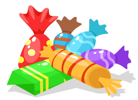Candies of different shapes close-up on a white background.のイラスト素材