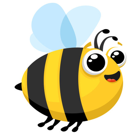 A cute bee is flying and smiling on a white background. characterのイラスト素材