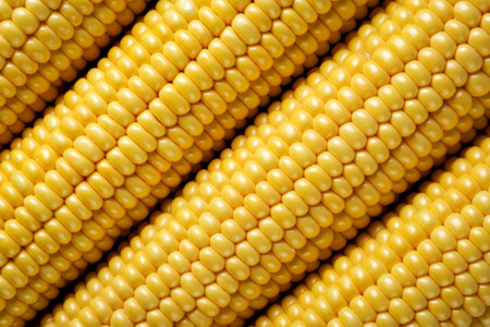 Ripe corn cobs close-up, background. Top view.