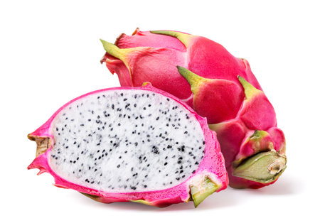 Pitahaya and half close-up on a white background. Isolatedの写真素材