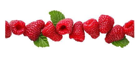 Raspberry with leaves pattern on white background. Isolatedの写真素材