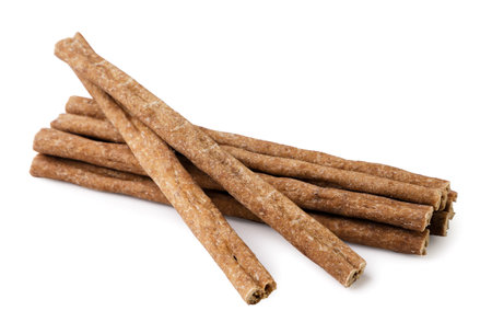 Pet food sticks close-up on a white background. Isolated