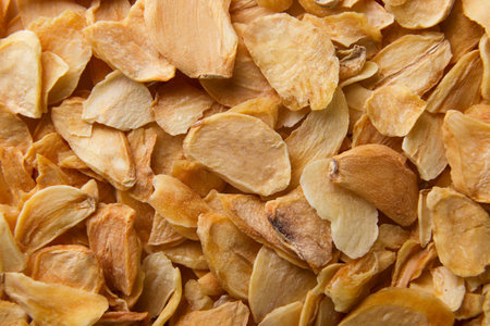 Dried garlic close-up, background. Top view