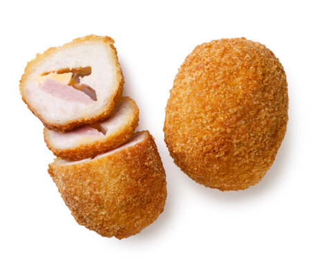 Chicken cutlets and pieces close-up on a white background. Top viewの写真素材