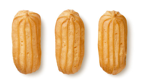 Three eclairs isolated on a white background. Top viewの写真素材