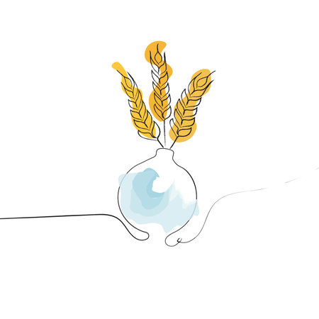 vase with spikelets, blue yellow, watercolor, spike, lineのイラスト素材
