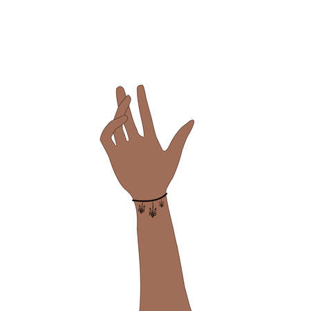 Raised hands. Drawn by hand. vector illustration, in color with a braceletのイラスト素材