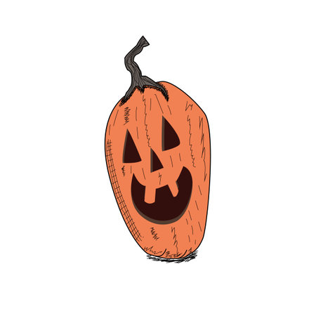 Halloween pumpkin icon. Vector. autumn symbol. flat design. Halloween scary pumpkin with smile, happy face. Orange squash silhouette isolated on white background. Cartoon colorfulのイラスト素材