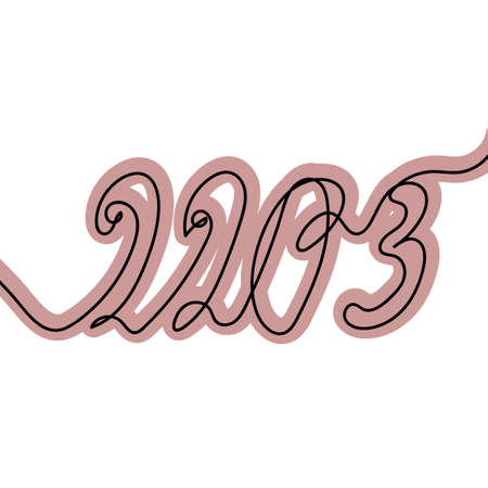 Continuous line 2023 lettering. single path drawing. vector illustration. On a cute background