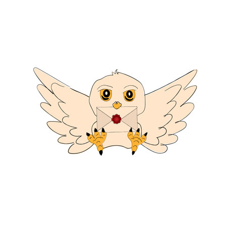 An owl with a letter in his hands from a magical school. vector illustrationのイラスト素材