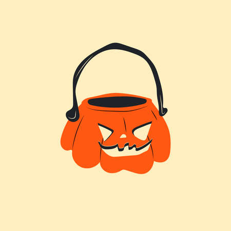 Illustration pumpkins bucket for Halloween. Vector on isolated backgroundのイラスト素材