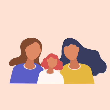 Happy lgbt family with a baby. Lesbian couple. Concept of, family, motherhood. Flat vector...