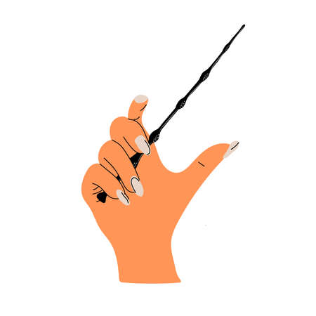 Hand holding a magic wand isolated on white backgroundのイラスト素材
