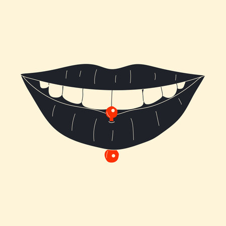 Lips piercing vector in cartoon style. All elements are isolatedのイラスト素材