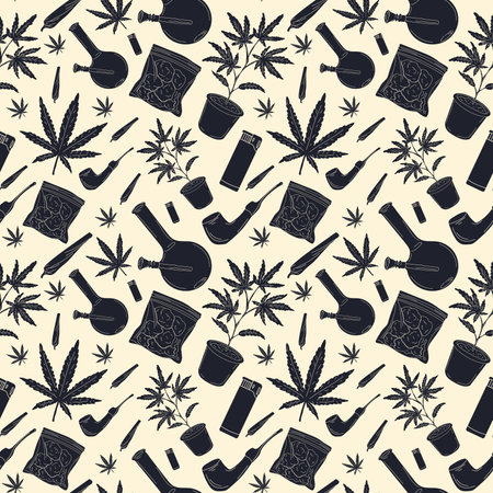 Vector seamless pattern with cannabis and glass jarのイラスト素材