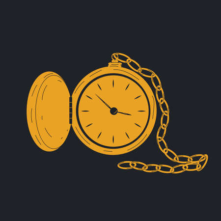 Golden Antique pocket watch vector in cartoon style. All elements are isolatedのイラスト素材