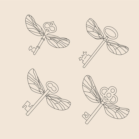 Magic icons keys with wings. Vector. All elements are isolatedのイラスト素材