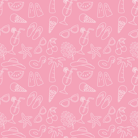 Hand drawn seamless pattern doodle summer. Vector background, wallpaper, backdropのイラスト素材