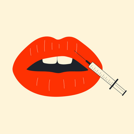 Sensual beautiful female lips, procedure lip injection. Vector illustration in cartoon style.のイラスト素材