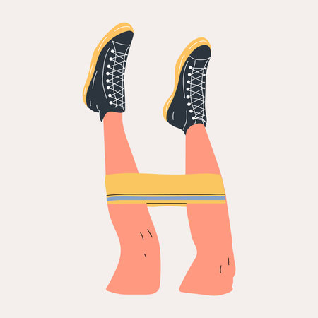 Fitness exercises with a rubber band - isolated on a white background - flat style - art vector.のイラスト素材