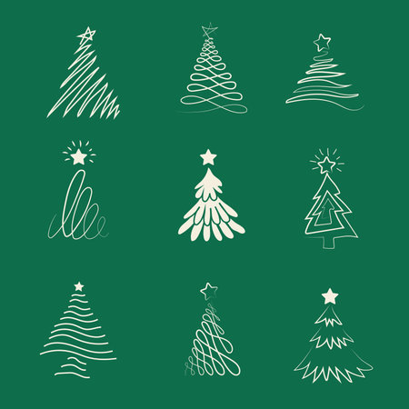 Christmas tree line on a green isolated backgroundのイラスト素材