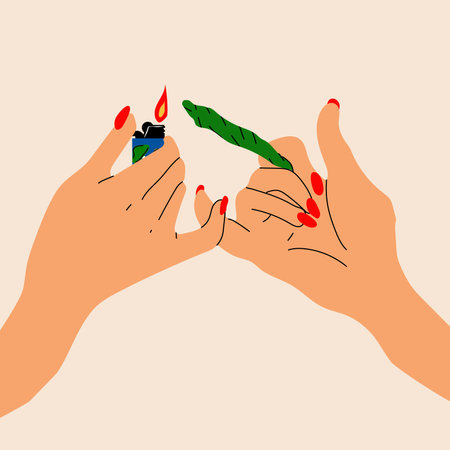 Hands holding a lighter and a cigarette. vector in cartoon style. All elements are isolatedのイラスト素材