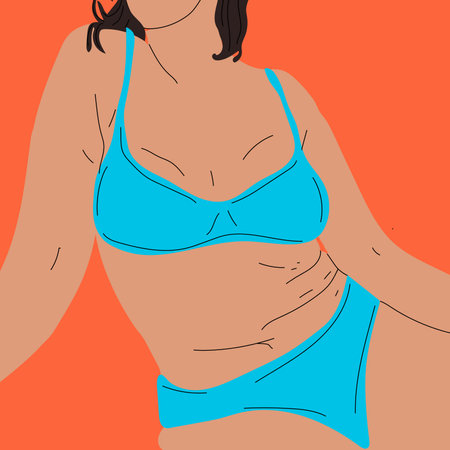 Abstract colorful woman vector poster. Beauty fashion female figure in modern style. body positive. summer vibes. Perfect for print, poster, social media, cardsのイラスト素材