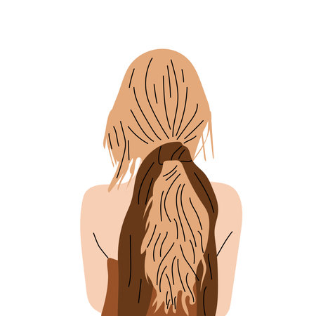 Female stylish hairstyle and accessory. Young woman haircut back view head, creative modern accessory. vector trendy portraitのイラスト素材