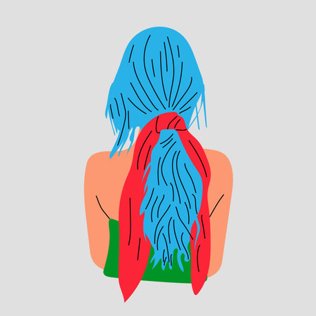 Female stylish hairstyle and accessory. Young woman haircut back view head, creative modern accessory. vector trendy portraitのイラスト素材