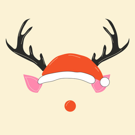 The face of a cute Christmas deer.Vector in cartoon style. All elements are isolatedのイラスト素材