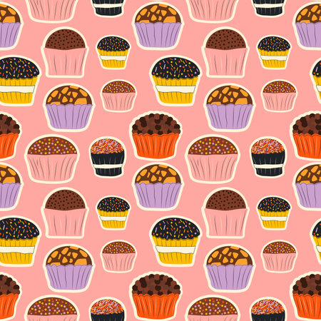 Seamless pattern with Set Traditional brazilian sweets brigadeiros. Chocolate ball decoration. Vector.のイラスト素材