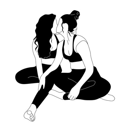 Female characters looking at each other. Lesbian couple in love. Concept of female tenderness and passion. LGBT romanceのイラスト素材