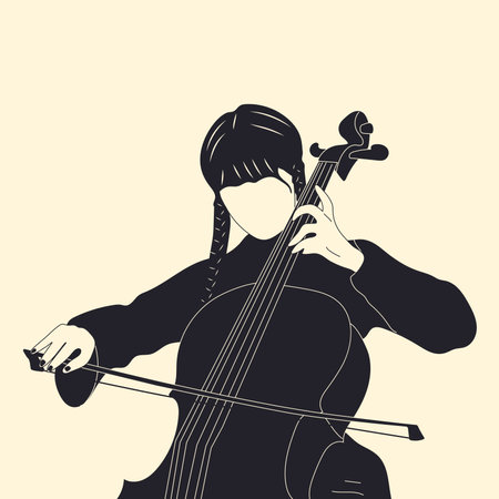 Wednesday plays the cello. Hand drawn Vector illustrationsのイラスト素材