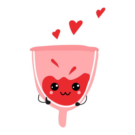 Cute kawaii female Menstrual cup with hearts , Girl hygiene producer. vector illustrationのイラスト素材