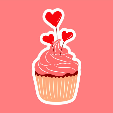 Valentine's Day cupcake icon with flat style heart isolated on white background. love concept. vector illustration.のイラスト素材