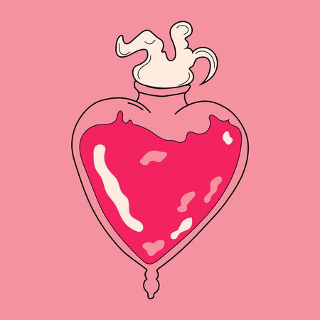 Glass bottle with magic love potion. Vector flat illustrationのイラスト素材