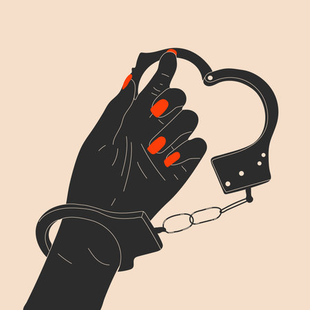 Hand and Heart shaped handcuffs silhouette icon. Clipart image isolated on backgroundのイラスト素材