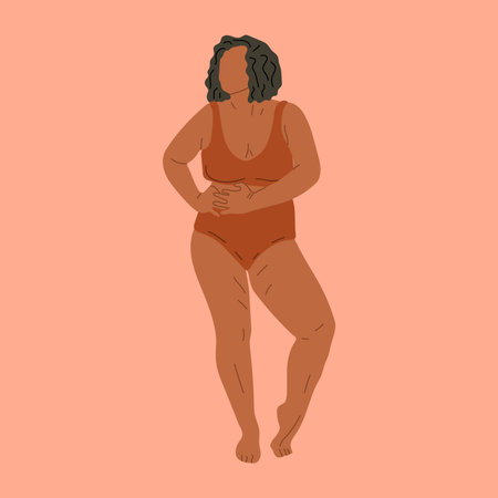 Abstract colorful woman vector poster. Contemporary art in terracotta colors. Beauty fashion female figure in modern style. body positive. Perfect for print, poster, social media,のイラスト素材