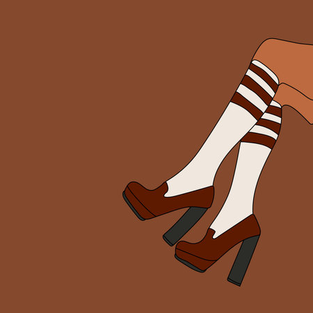 Female legs in stylish shoes with heels and lace socks. Fashion and style, clothes and accessories. footwear. Vector illustration for a postcard or a poster, print for clothes. Viのイラスト素材