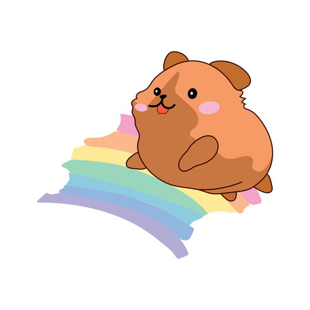 Vector isolated illustration cute hamster cub jumping from happiness and joy kawaii chibi Japanese style Emoji character sticker emoticon smile emotion mascot designのイラスト素材