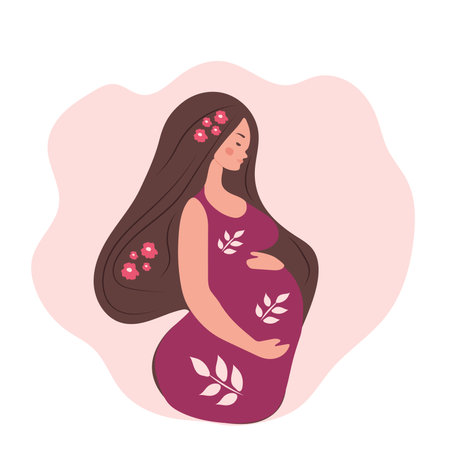 Portrait of a beautiful young pregnant woman. Concept of pregnancy and motherhood. Flat vector illustration.のイラスト素材